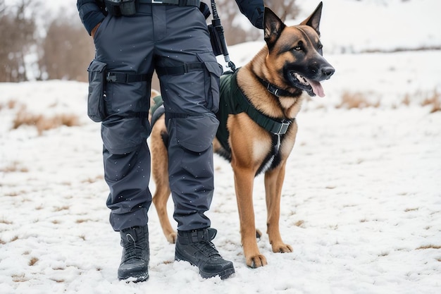 Zdjęcie owczarek belgijski malinois strzegący granicy ze strażą graniczną generative ai