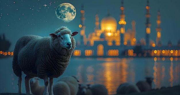 Owiec oczarowujące islamskie tło dla projektu post pozdrowienia w mediach społecznościowych eid al adha