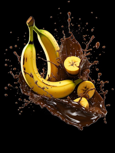 Owoce bananowe z czekoladą Splash na czarnym tle