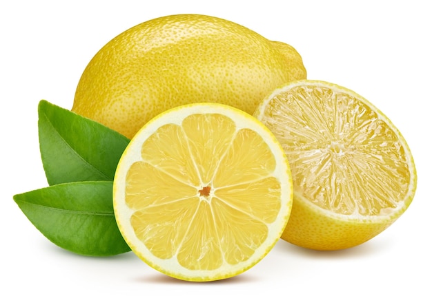 Owoce cytryny Cytryna z liśćmi samodzielnie na białym tle Lemon clipping path