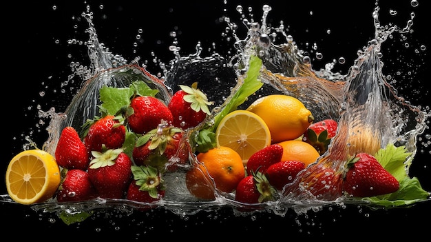 owoce i warzywa pluskają się w wodzie świeże owoce