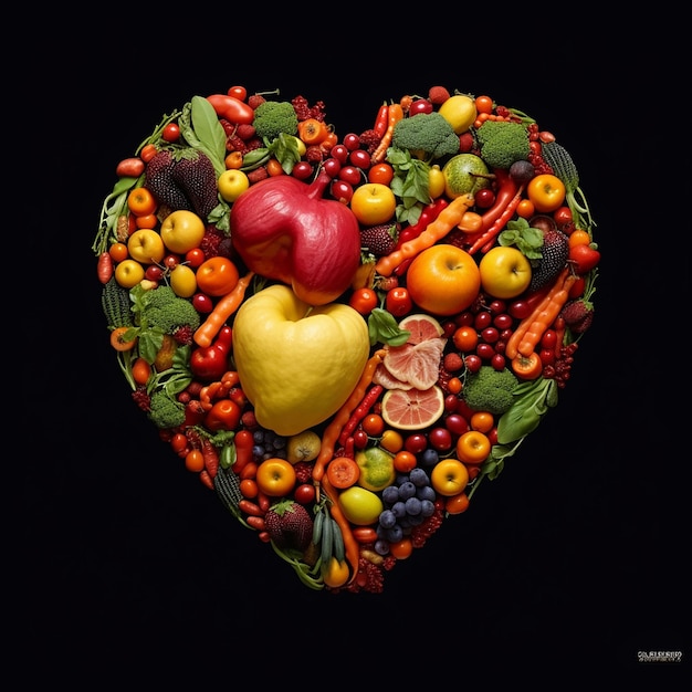 Zdjęcie owoce i warzywa w kształcie serca z napisem „naturalny” na dole.