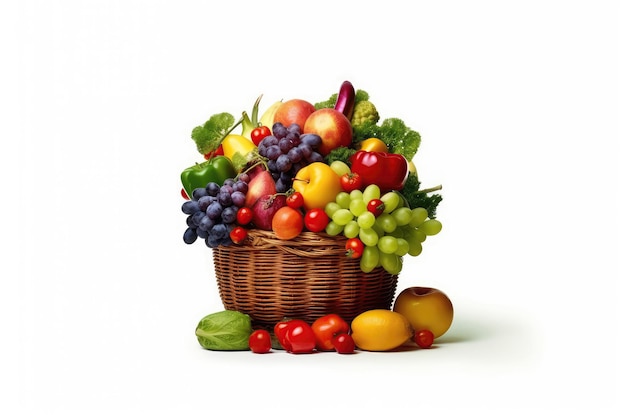 Owoce I Warzywa Wpadają Do Kosza Z Supermarketu Na Białym Tle Generatywne AI