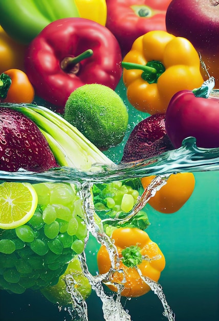 Owoce i warzywa z pluskiem czystej wody