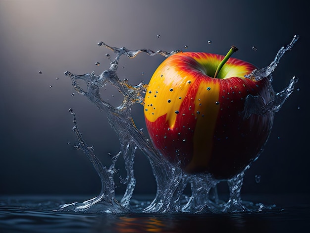 Owoce jabłkowe rozpryskujące się w wodzie jasne ai generatywne