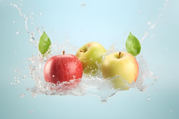 Owoce jabłkowe wpadające do wody prezentacja produktu ilustracja