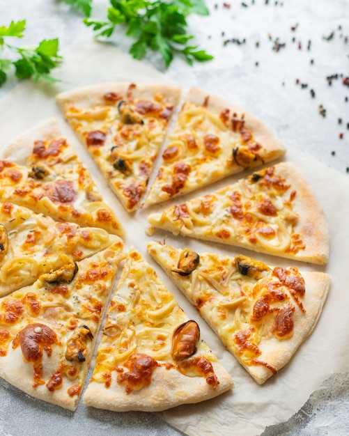 Owoce Morza Pizza Małże Kalmary Krewetki Porcja Krewetki Pescetarian