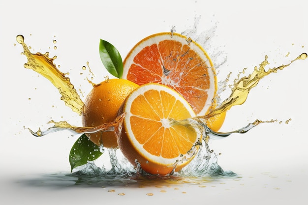 Owoce przelewanie do wody na bia?ym tle Orange Generative AI