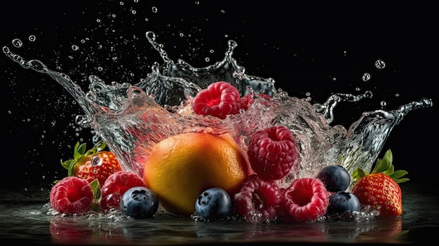 Owoce rozpryskujące się w powietrzu z odrobiną wody