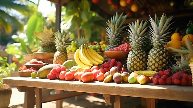 Owoce tropikalne na stoisku zewnętrznym Wygenerowano AI