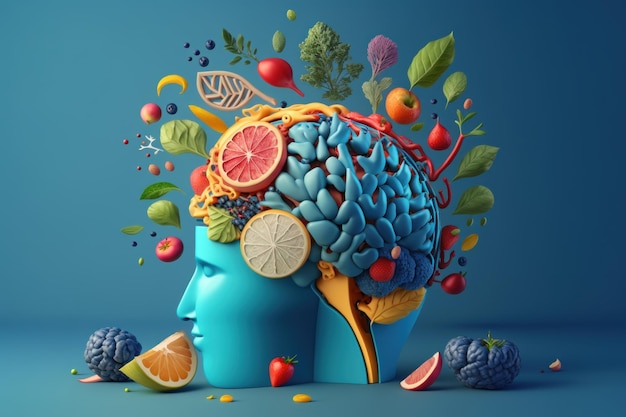 Owoce tworzące kreatywny mózg Jedzenie zdrowej żywności jako odżywianie poprawiające pamięć Generatywne ai