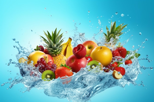 Owoce w wodzie z pluskiem wody