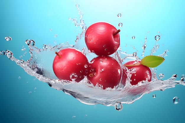 Owoce żurawiny wpadające do wody prezentacja produktu ilustracja