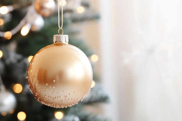 Ozdoba choinki świątecznej Xmas bauble wiszący na niewyraźnym świetle bokeh tło