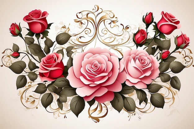Zdjęcie ozdoba dekoracyjna z różami element projektowy dla walentynki lub tła ślubnego