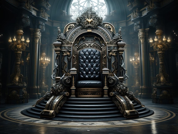 Ozdobiona pusta sala tronowa Czarny tron