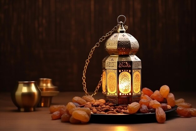 Ozdobna arabska latarnia świecąca na święty miesiąc muzułmański Ramadan Kareem