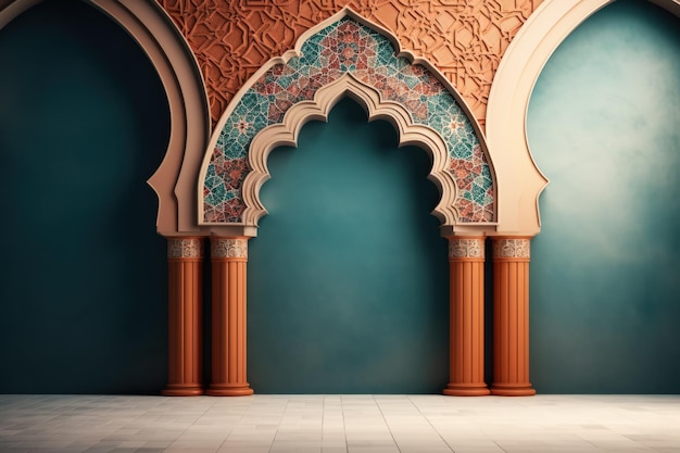 Ozdobna, kolorowa, wzorzysta kamienna płaskorzeźba w arabskim stylu architektonicznym