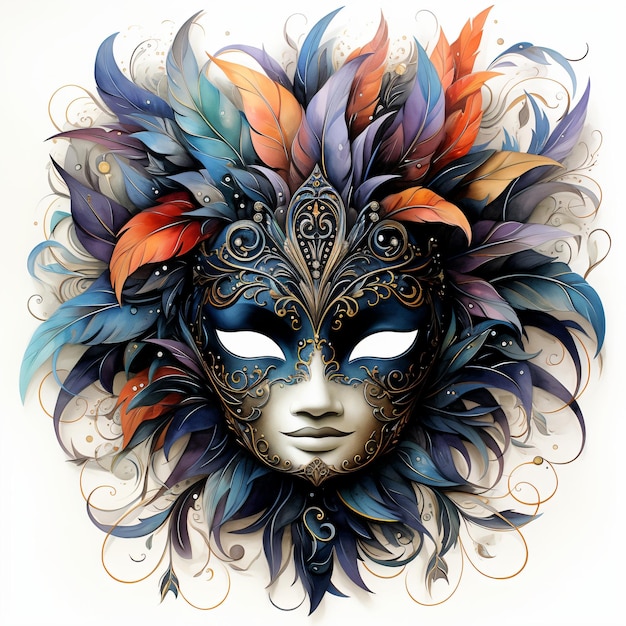 Ozdobna wenecka maska karnawałowa z piórami