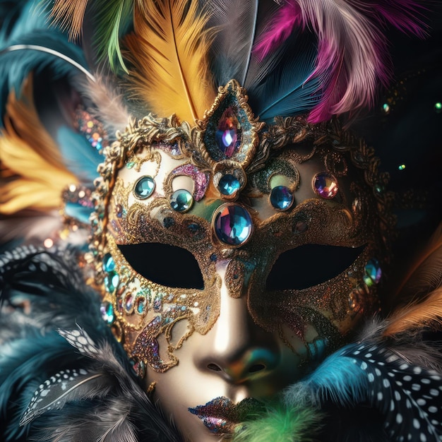 Ozdobna wenecka maska karnawałowa ze skomplikowanymi szczegółami z bliska