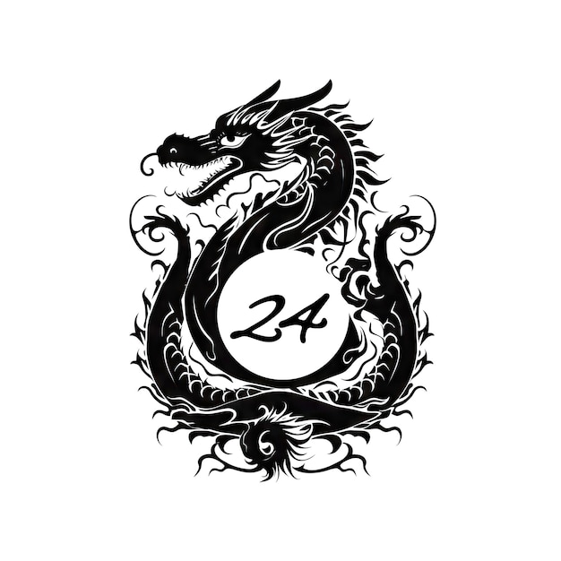 Ozdobny smok Chiński Draco tatuaż Minimal Fantasy smok na białym tle nowy rok 2024 symbol AI ilustracja generatywna
