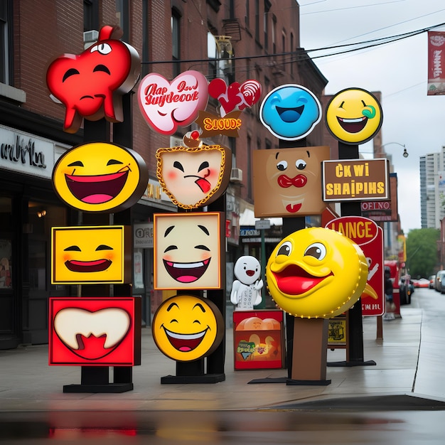 Oznaczenia uliczne wywołujące emocje z uroczymi emoji
