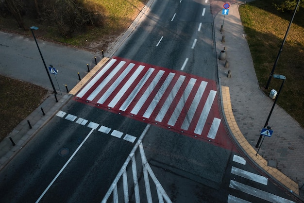 Oznakowanie Dróg I Przejście Dla Pieszych Widok Z Góry