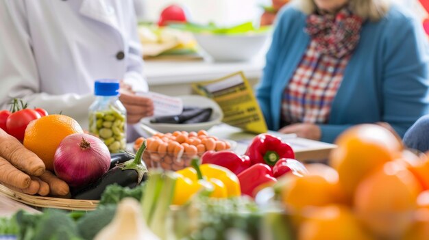 Zdjęcie pacjent cierpiący na dny moczanowej otrzymuje od dietetyka wskazówki, jak zmienić swoją dietę, aby poradzić sobie z nią