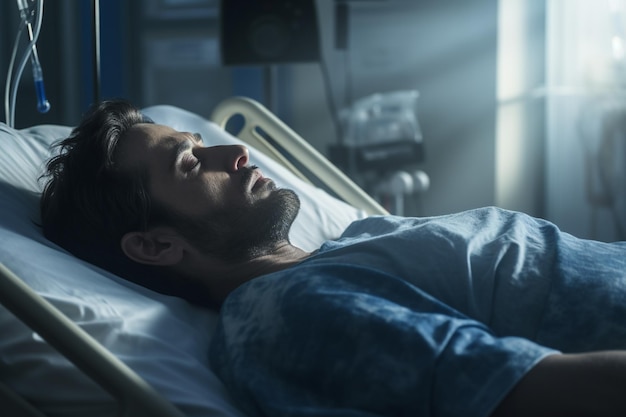 Pacjent leżący na łóżku w szpitalu z generatywną sztuczną inteligencją