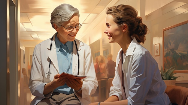Pacjentka uspokojona przez lekarza w szpitalu Profesjonalny biały lekarz
