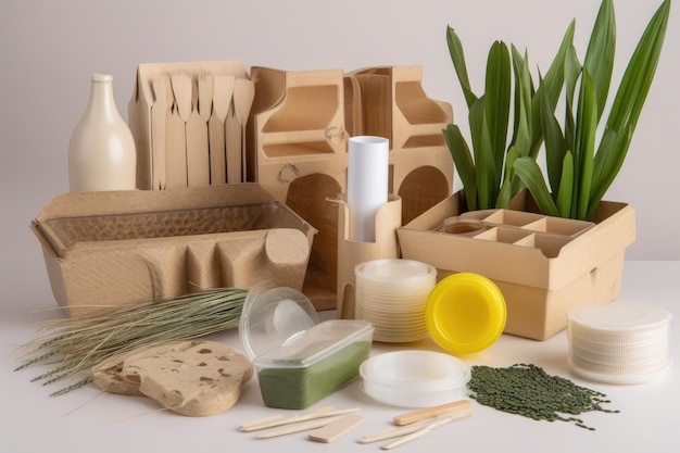 Zdjęcie packaging that uses recycled materials and is fully recyclable created with generative ai