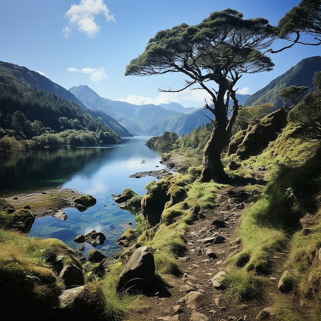 Paesaggio di montagna con sentiero escursionisti