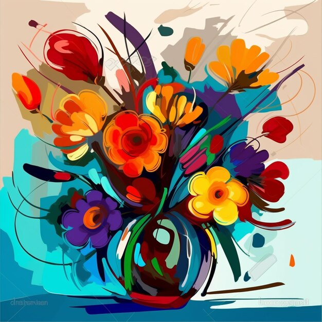 Zdjęcie painting of a vase with flowers in it on a table generative ai