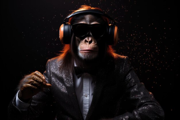 Pająk Małpa W Garniturze I Wirtualnej Rzeczywistości Na Czarnym Tle