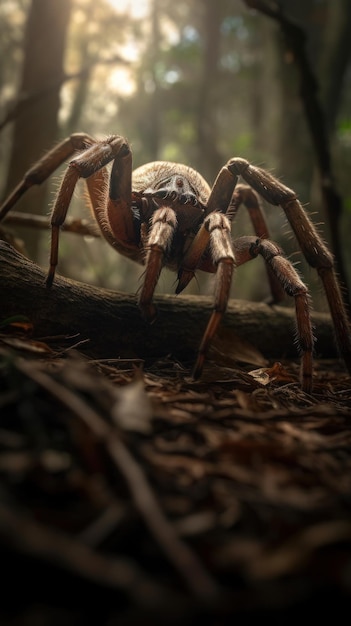 Zdjęcie pająk tarantula w lesie scena dzikiej przyrody z natury generacyjna sztuczna inteligencja