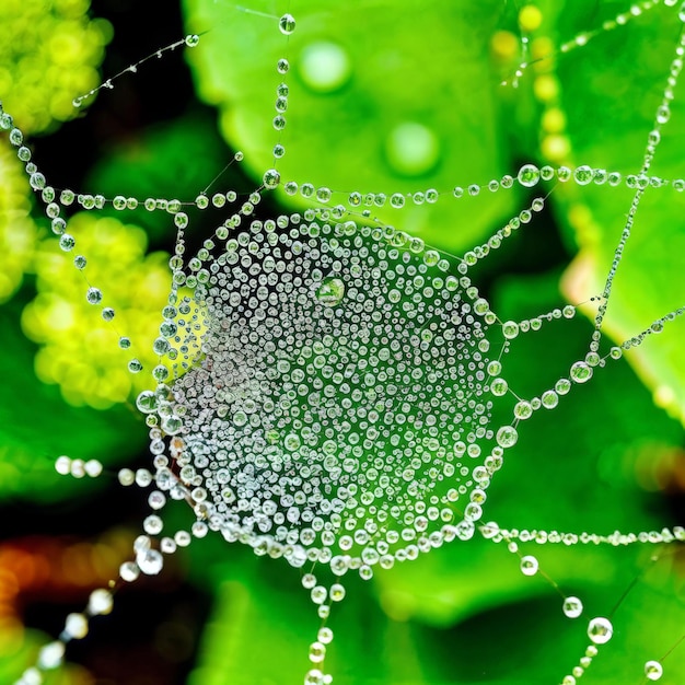 Zdjęcie pająkowa sieć na zielonej trawie