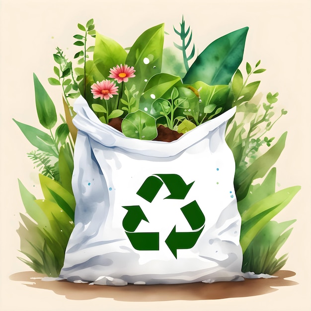 Pakiet ekologiczny z ziemią i roślinami Akwarela ręcznie malowana izolowana ilustracja