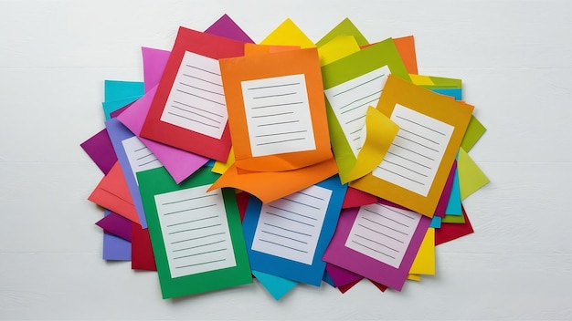 Zdjęcie pakiet kolorowych arkuszy papieru z miejscem do kopiowania