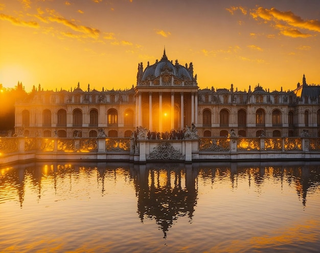 Pałac elegancji zachodu słońca w Wersalu