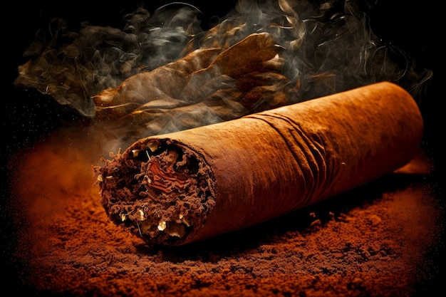 Palenie kubańskich cygar na ciemnym tle z dymem