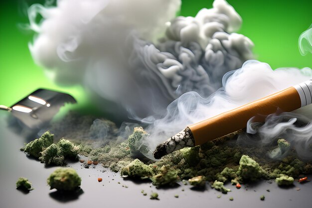 Palenie papierosów na zielonym tle szkody nikotyny dla zdrowia Dzień bez papierosów platforma AI.