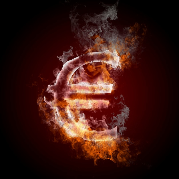 palenie symbolu euro, ogień