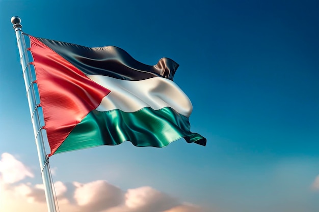 Palestyńska flaga macha na niebieskim niebie