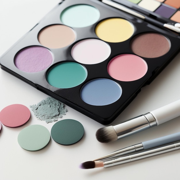 Paleta do makijażu lub paleta kolorów Palety grupują różne tonacje tego samego rodzaju produktu w etui, które zwielokrotnia możliwości wyboru przy wykonywaniu produkcji
