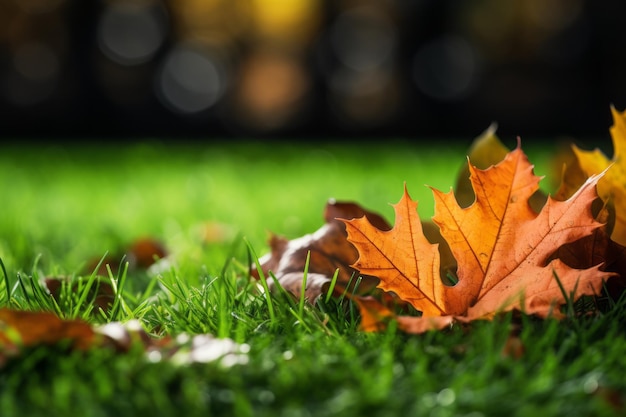 Paleta jesienna Spokojna 32 Tło zielonej trawy i opadłych liści