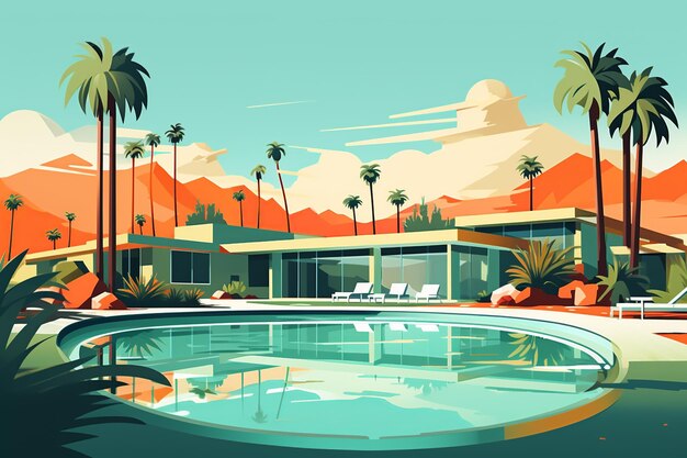 Palm Springs Modernizm Retro Pustynna Oaza w odcieniach średniowiecza