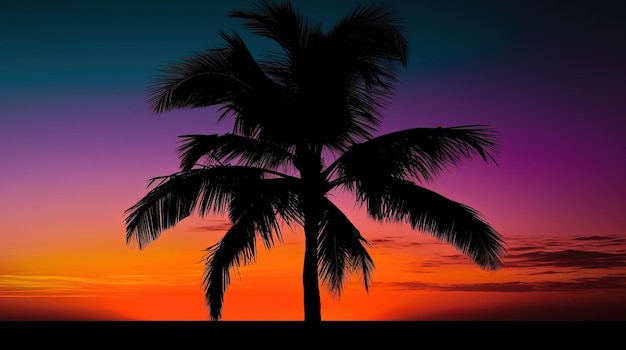 Palma jest sylwetką przed kolorowym zachodem słońca.