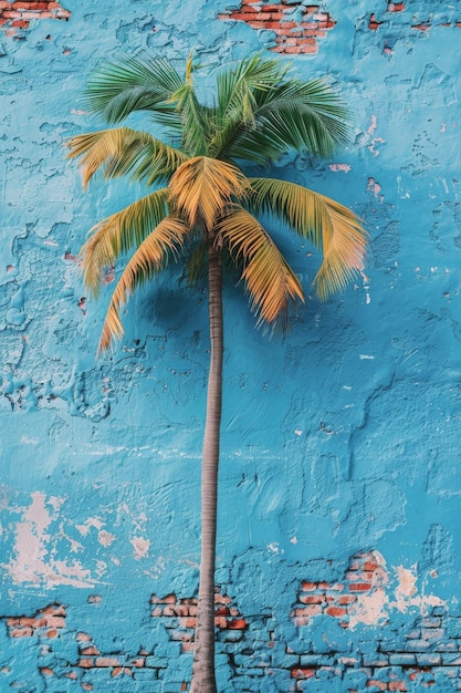 Palma na niebieskiej ścianie