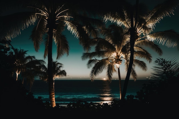 Palma tropikalna Tło Ilustracja AI generatywne