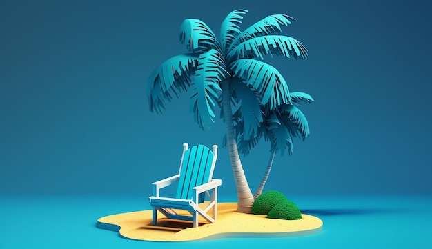 Palmy leżaki na tropikalnej plaży niebieskie tło obrazu ai generowane sztuki